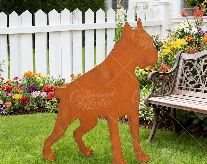 Rusty Metal Boston Terrier Garden Stake, Boston Terrier Statue with Perky Ears, Boston Terrier Gift, Rust Finish Metal Garden Stake
