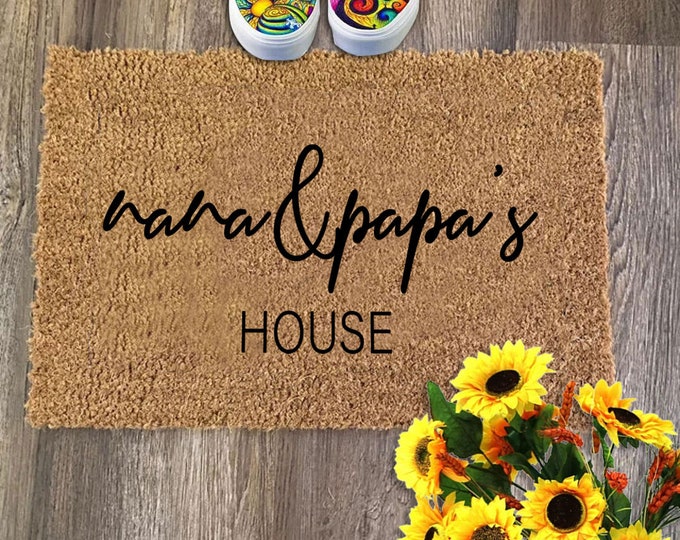 Nana and Papa's House, Grandpa Grandma Doormat, Customizable Grandparent's Day Gift for Grandparents