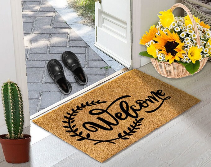 Welcome Doormat, Natural Coir Mat, Custom Doormat, Cute Doormat, Housewarming Gift Doormat, Outdoor Doormat, Custom Coir Door Mat