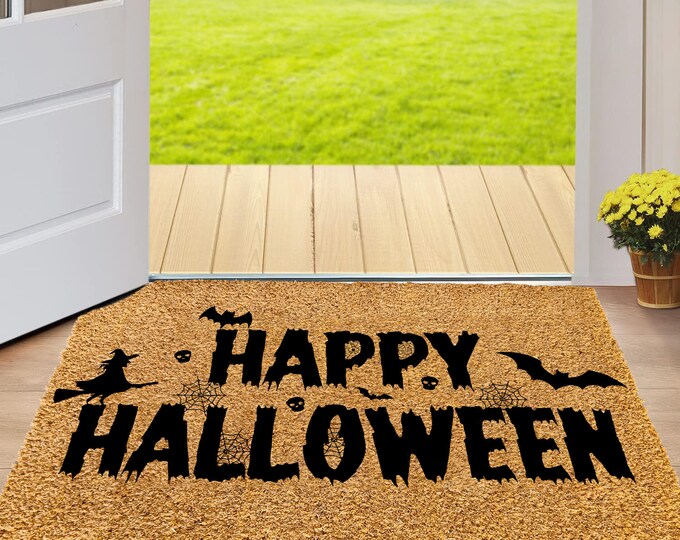 Happy Halloween Doormat, Bat Doormat, The Witch Mat, Haunted House Doormat, Welcome Mat, Housewarming Gift