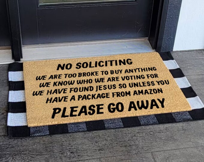 No Soliciting Please Go Away, Funny Doormat, Personalized Gift, Custom Door Mat For Front Door, Welcome Mat