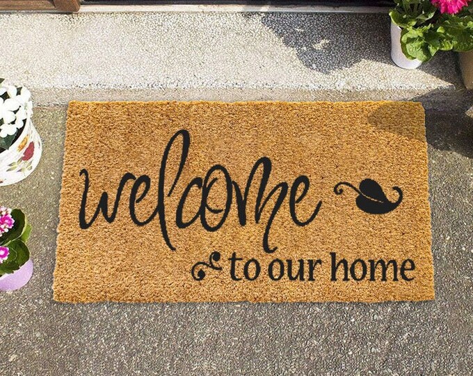 Welcome To Our Home Doormat, Custom Door Mat For Front Door, Personalized Custom Doormat, Personalized Gift, Painted Doormat