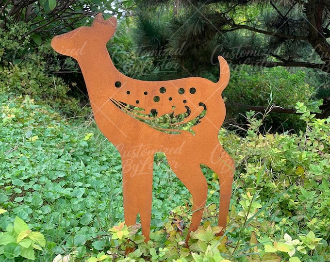 Rusty Metal Deer Garden Stake, Steel Deer Lawn Ornament, Woodland Elegance Deer Stake,  Rusty Metal Forest Guardian, Rusty Metal Deer Statue
