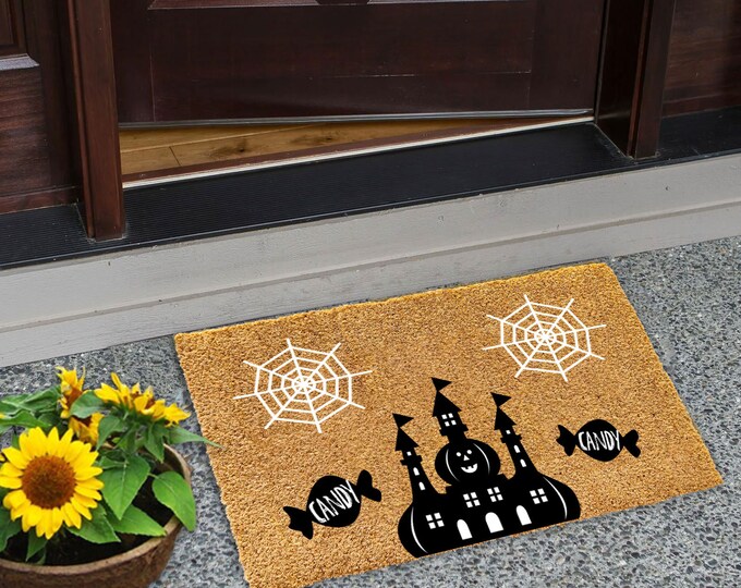 Halloween Mat, Pumpkin Doormat, Candy Doormat, Pet Owner Gift, Custom Door Mat For Front Door, Personalized Custom Doormat.