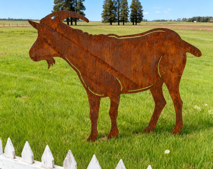 Rusty Metal Ram Sculpture, Garden Art Statue, Patio Ornament, Outdoor Decor, Rusted Steel Goat, Unique Yard Stake, Rustic Farmhouse Decor
