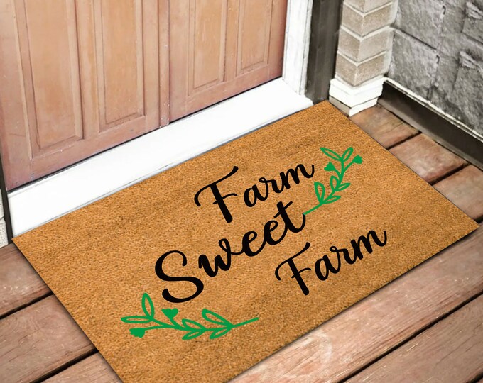 Farm Sweet Farm Door, Personalized Custom Doormat, Painted Doormat For Housewarming Gift, Funny Doormat, Housewarming Gift