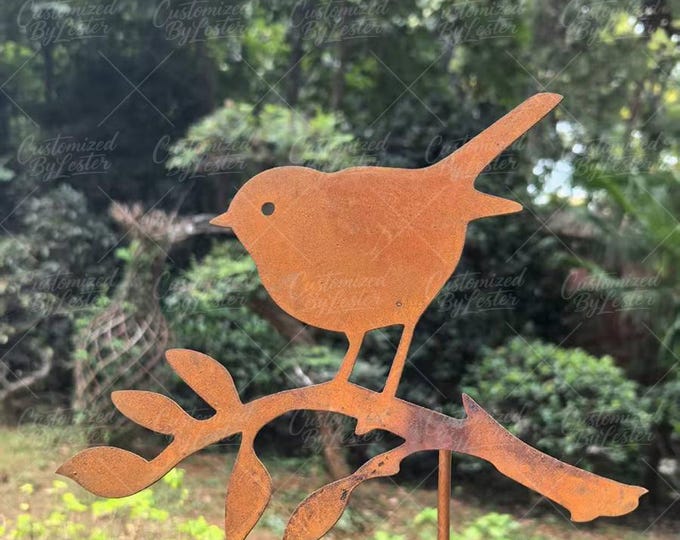 Rusty Metal Bird on Branch Style Garden Stake, Vintage Bird Garden Sculpture, Yard Art Decor, Unique Gift for Bird Lovers, Bird Garden Stake