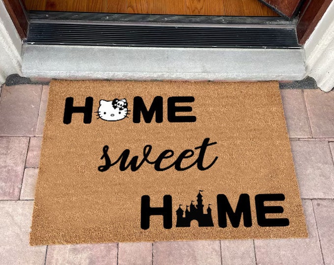 Home Sweet Home Doormat, Personalised Front Door Mat, Custom Printed First Home, Natural Coir