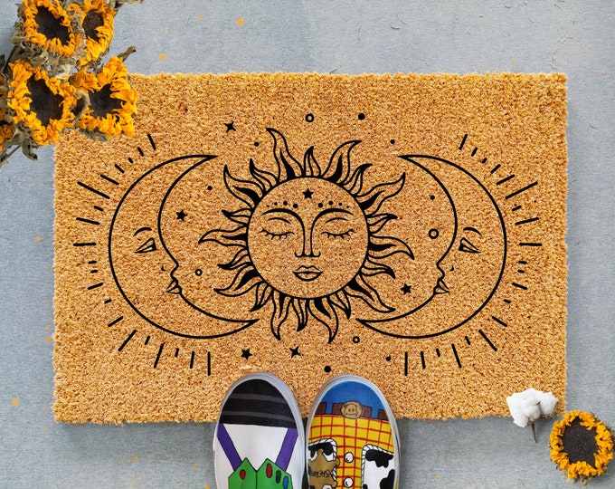 Sun Moon Phases doormat, Beautiful doormat, Moon Decor Mat, Moon Sun Mat, Front Porch Doormat, Entrance doormat, Housewarming Gift, Coir Mat
