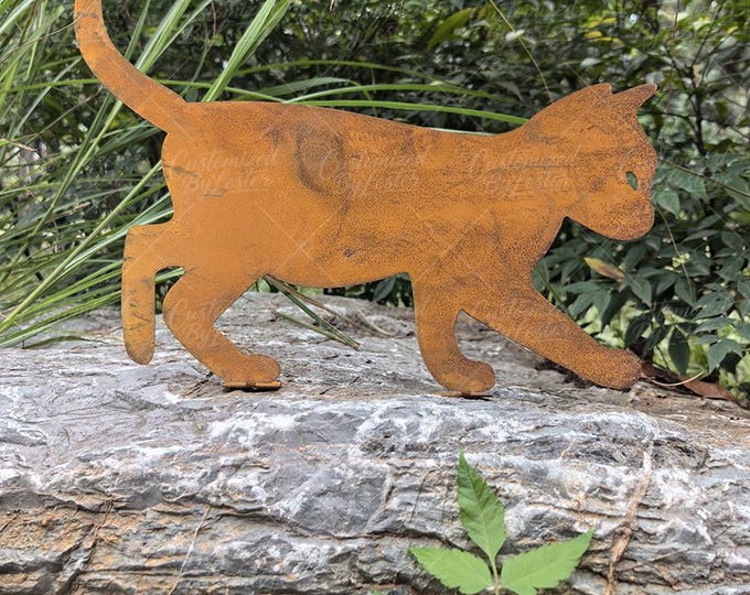 Rustic Metal Cat Fence Topper, Garden Cat Stake, Handmade Welded Kitty Yard Art, Whimsical Rustic Fence Topper Decor, Unique Outdoor Decor