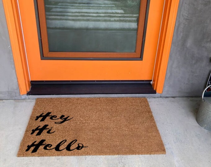 Hey Hi Hello Door Mat, Custom Door Mat For Front Door, Personalized Custom Doormat, Painted Doormat For Housewarming Gift