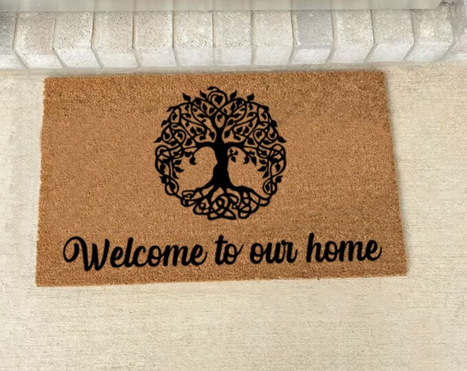Welcome To Our Home Doormat, Cute Doormat, Housewarming Gift Doormat, Funny Doormat, Tree Of Life, Outdoor Doormat, Custom Coir Door Mat