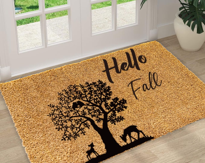 Hello Fall Doormat, Custom Door Mat For Front Door, Personalized Custom Doormat, Personalized Gift, Painted Doormat For Housewarming Gift