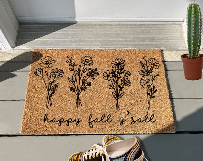 Happy Fall Y'sall Doormat, Custom Coir Door Mat, Custom Doormat, Cute Doormat, Natural Coir Mat, Housewarming Gift Doormat, Outdoor Doormat