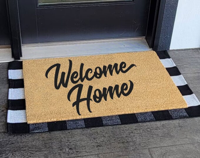 Welcome Home Doormat, Personalized Gift, Custom Door Mat For Front Door Mat, Painted Doormat For Housewarming Gift