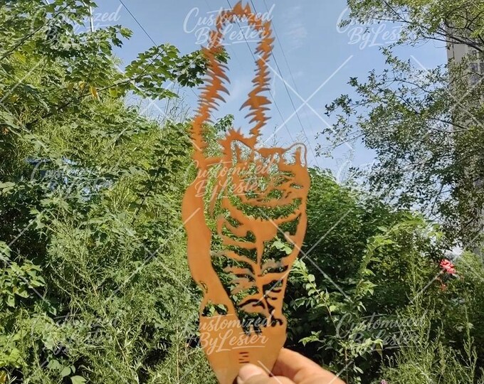 Metal Rusty Cat Stake, Vintage Rusty Metal Cat Garden Stake, Outdoor Yard Art, Metal Cat Lawn Stake, Handmade Outdoor Decor, Garden Art