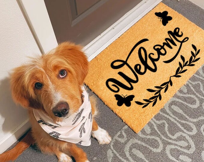 Welocme Doormat, Custom Door Mat For Front Door, Personalized Custom Doormat, Black Print On Brown Coir Doormat