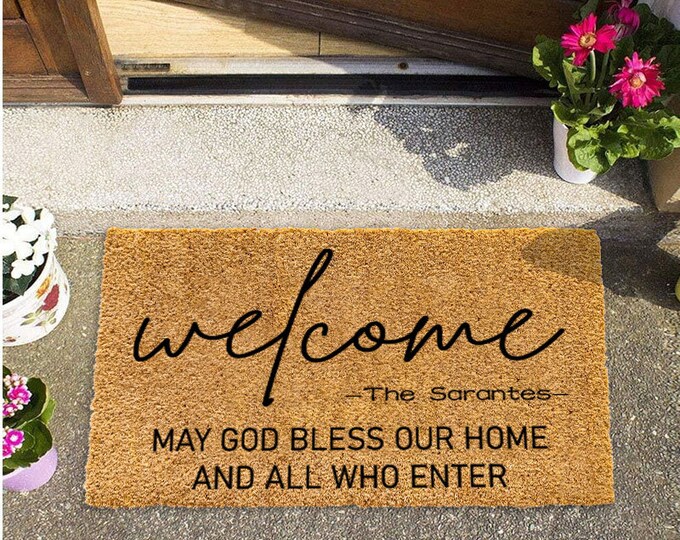 May God Bless Our Home Custom Door Mat, Personalized Doormat, Housewarming Gift, Front Door Mat, Closing Gift, Gift From Realtor