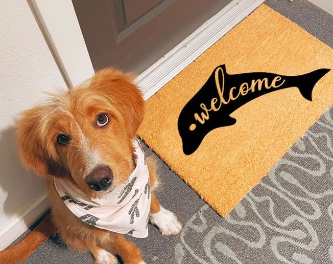 Whale Welcome Doormat, Personalized Gift, Painted Doormat For Housewarming Gift, Personalized Custom Doormat