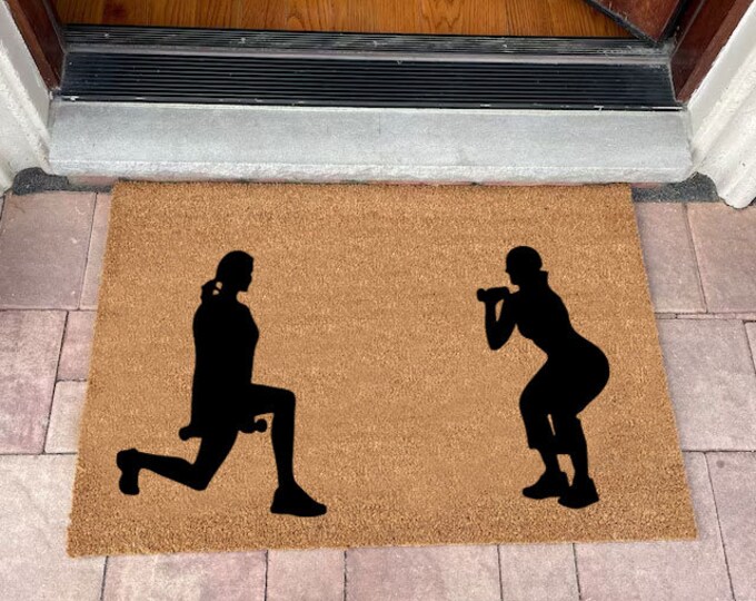 Women's Barbell Doormat, Personalized Custom Doormat, Painted Doormat For Housewarming Gift, Funny Doormat, Housewarming Gift