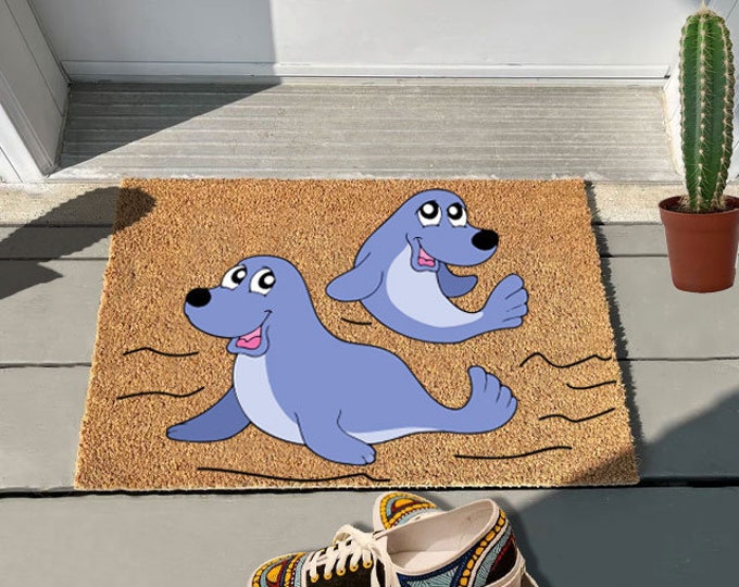 Blue Seal Doormat, Custom Doormat, Front Doormat, Welcome Mat, Cute Doormat, Welcome Doormat, Personality Doormat