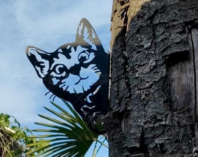 Black Metal Cat Garden Stake for Trees, Black Metal Tree Ornament, Spooky Outdoor Art,  Cat Lover Gift, Decorative Tree Stake for Fence