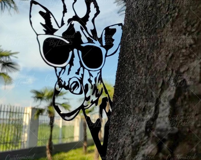 Metal Giraffe Stake, Cool Giraffe Silhouette Garden Stake, Whimsical Animal Yard Art,  Curious Metal Animal  Tree Stake,  Outdoor Decor,