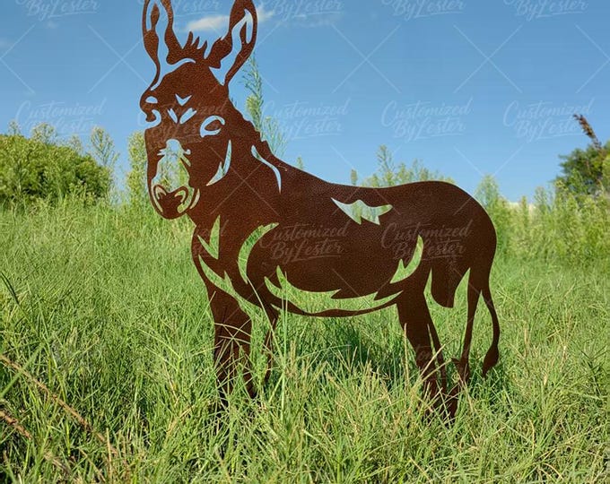 Rusty Metal Donkey Garden Stakes, Vintage Rusted Donkey Yard Art,  Heavy Duty Metal Ground Stakes, Outdoor Farm Animal Art, Countryside Art