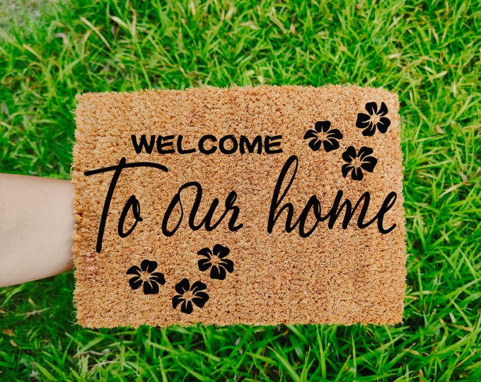 Welcome To Our Home Doormat, Welcome Mat, Personalized Custom Doormat, Personalized Gift, Painted Doormat For Housewarming Gift