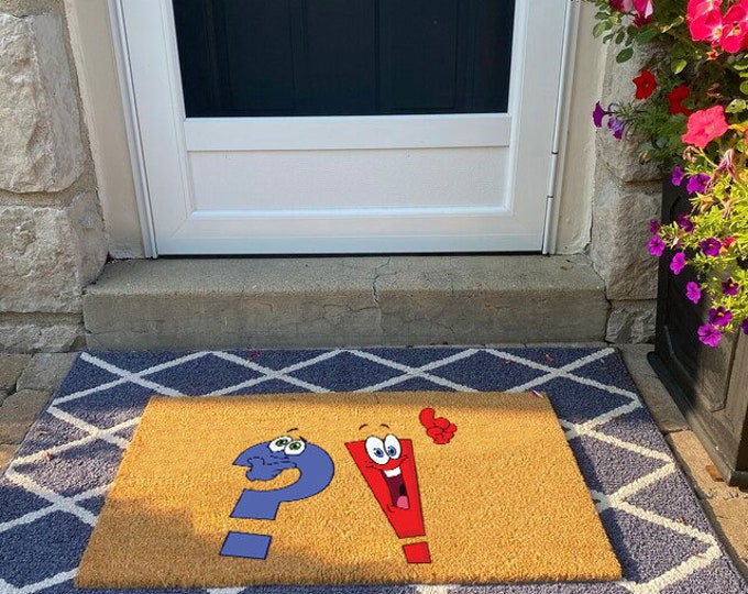Question Mark and Exclamation Mark Brother Doormat, Personalized Custom Doormat, Personalized Gift, Painted Doormat For Housewarming Gift
