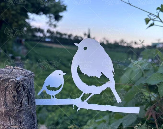 Handmade White Metal Birds on Branch Garden Stake, Patio Decor, Romantic Lovebirds Garden Art, Handmade Metal Decor for Yard, Garden Decor