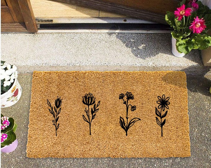 Happiness Lives Here Doormat, Welcome Mat, Custom Door Mat For Front Door, Custom Doormat, Painted Doormat For Housewarming Gift
