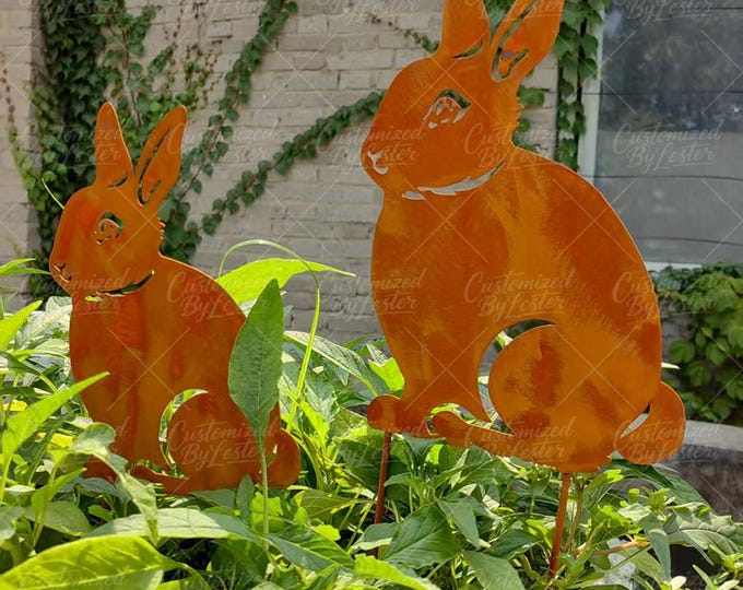 1pc Rusty Metal Bunny Garden Stake, Vintage Rabbit Yard Decor,  Unique Metal Bunny Silhouette Yard Art, Outdoor Decor, Rustic Bunny Statue