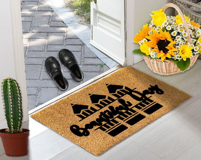 Beautiful Day Doormat, Custom Coir Door Mat For Front Door, Housewarming Gift, Personalized Doormat, Coir Doormat, Vibrant Doormat