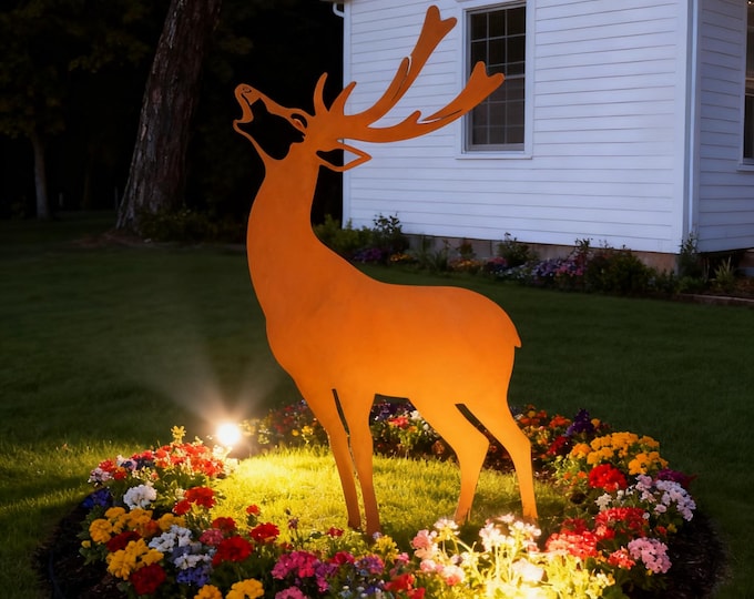 Rust Reindeer Garden Stake, Vintage Steel Christmas Yard Decor, Xmas Lawn Ornament