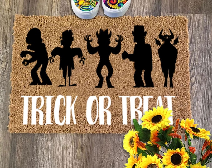 Trick Or Treat Doormat, Outdoor Doormat, Custom Coir Door Mat, Funny Welcome Mat, Housewarming Gift Doormat