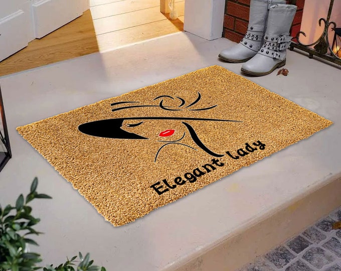 Elegant lady Door Mat , Funny Doormat, Personalized Gift, Custom Door Mat For Front Door, Painted Doormat