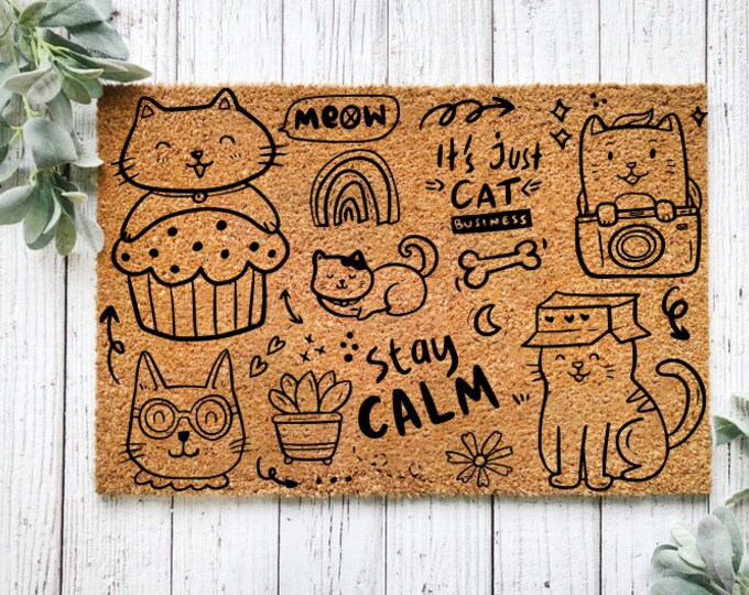 Cute Cats Mat, Lovely Kitty Mat, Front Door Welcome Mat, Unique Design Doormat, Funny Doormat, Cute Doormat, Coir Doormat, Large Doormat