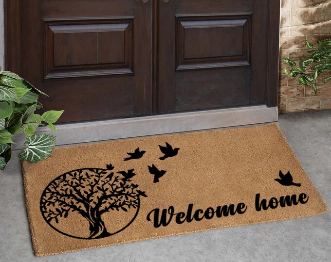 Welcome Home Doormat, Coir Doormat, Vibrant Doormat, Custom Coir Door Mat For Front Door, Housewarming Gift, Personalized Doormat