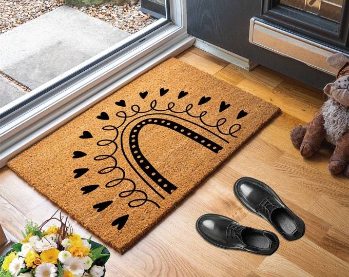 Rainbow Love Doormat, Hello Doormat, Custom Doormat, Closing Gift, Funny Door Mat, New Home Gift, Wedding Gift, Custom Door Mat