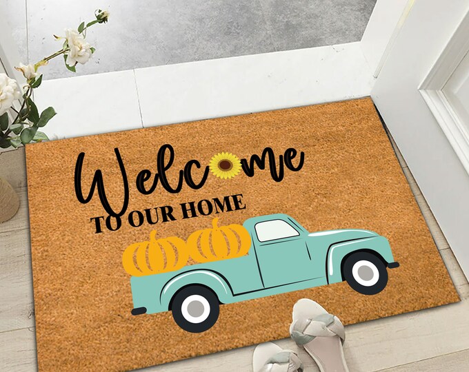 A Cart Of Pumpkins Mat, Custom Rectangular/Round/Square Custom Doormat, Personalized Home Decor, Unique Birthday Present