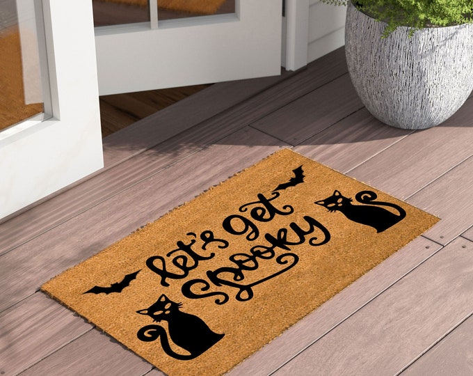 Let's Get Spooky Mat, Custom Outdoor Doormat, Personalized Home Decor, Unique Birthday Present, Housewarming Mat