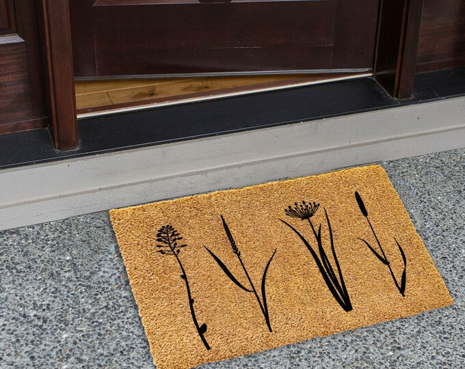 Four Small Flowers Doormat, Funny Doormat, Personalized Custom Doormat, Painted Doormat For Housewarming Gift