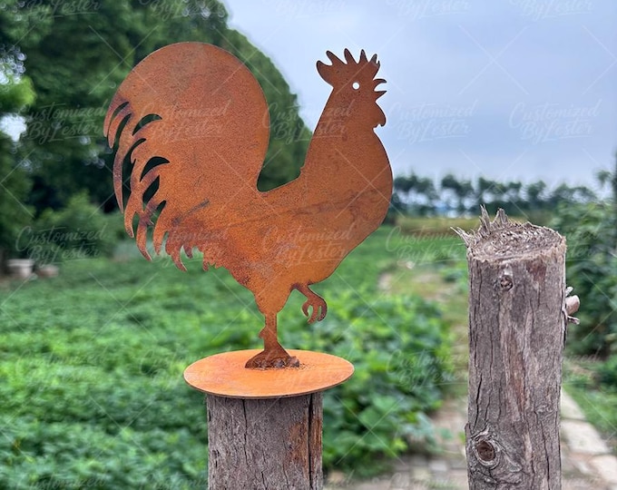 Rusty Metal Rooster Garden Stake, Handmade Rusted Iron Rooster Stake, Farm Animal Outdoor Sculpture, Rustic Garden Decor, Countryside Gift