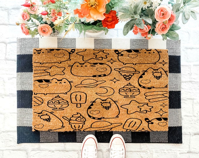 Cat Doormat, Funny Doormat, Flocked Coir Outdoor Welcome Mat, Custom Rug Gift, Front Porch Decor, Cat Mom Door Mats, Welcome Mat