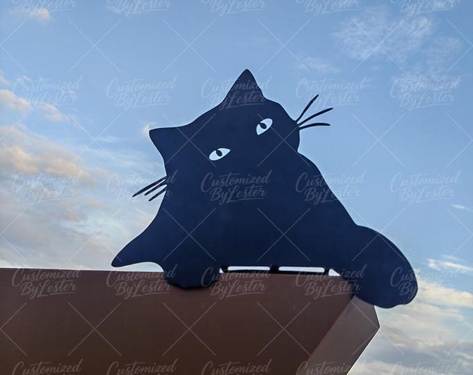 Whimsical Black Cat Garden Stake, Cute Tilted Head Kitten Sculpture , Adorable Tilt-Head Cat Fence Stake, Black Iron Kitty Lawn Ornament