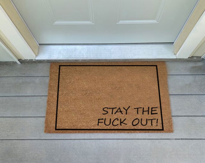 Stay Thefuck Out! Doormat, Funny Doormat, Smiling Face, Cute Door Mat, Modern Welcome Mat, Simple Doormat Outdoor