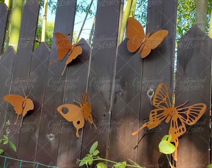 Rustic Metal Butterflies Wall Art Set of 5, Set of 5 Rusty Metal Butterflies Decor, Garden Wall Art Sculpture, Rustic Insect Home Decor