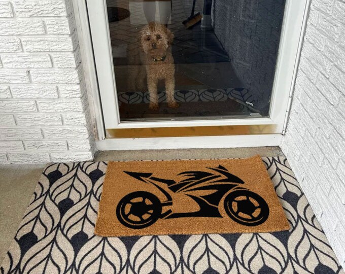 Motorcycle Doormat, Welcome Doormat, Custom Door Mat, Personalized Custom Doormat, Personalized Gift, Painted Doormat For Housewarming Gift