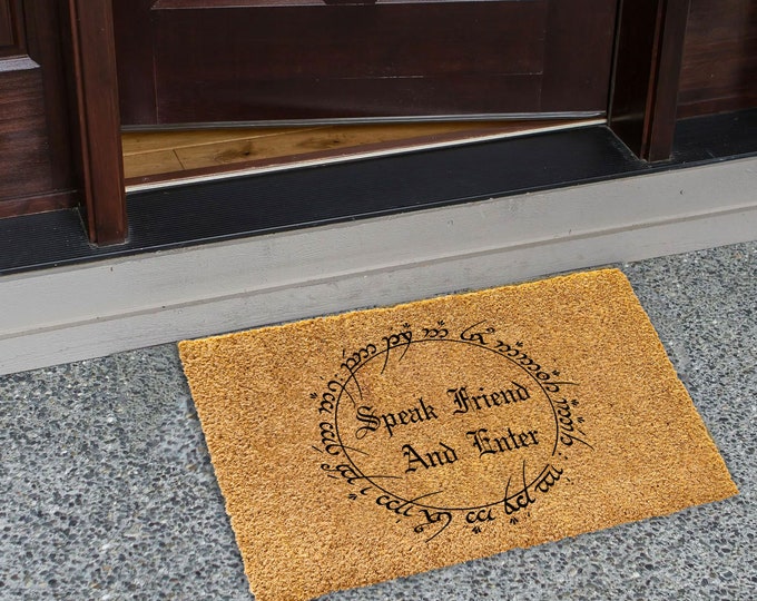 Speak Friend And Enter Doormat, Funny Doormat, Personalized Gift, Custom Door Mat For Front Door, Painted Doormat For Housewarming Gift